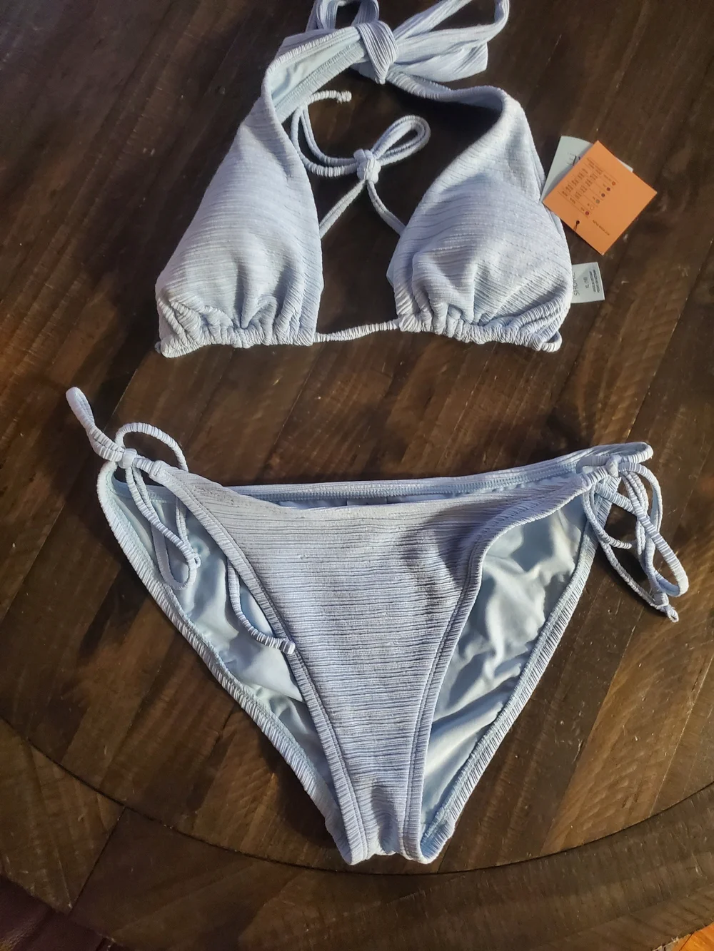 Shade & Shore Light Blue Ribbed Triangle Bikini Set